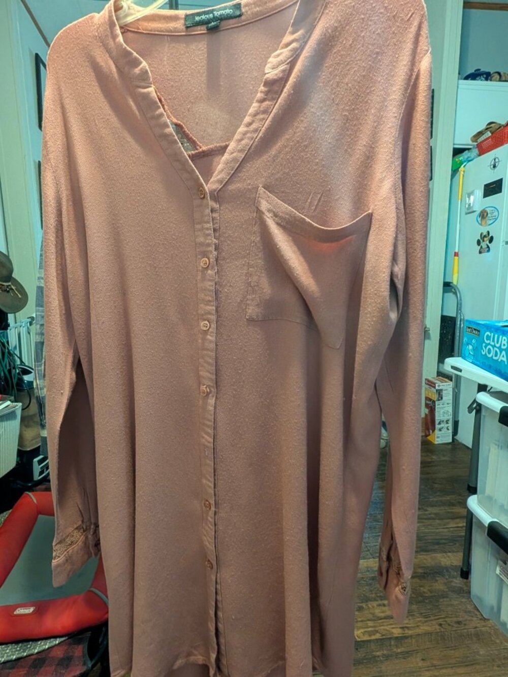 Jealous Tomato Dusty Rose Sz L Blouse with Lace Inserts Long Sleeve